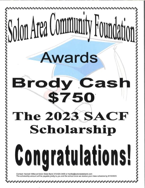 Solon Area community Foundation 2023 Scholarship Recipients