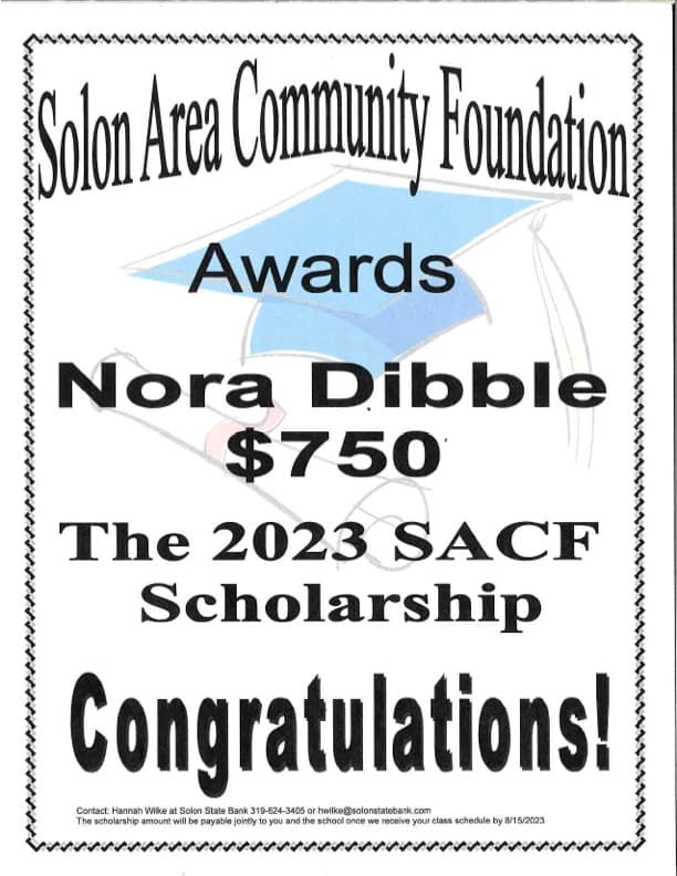 Solon Area community Foundation 2023 Scholarship Recipients