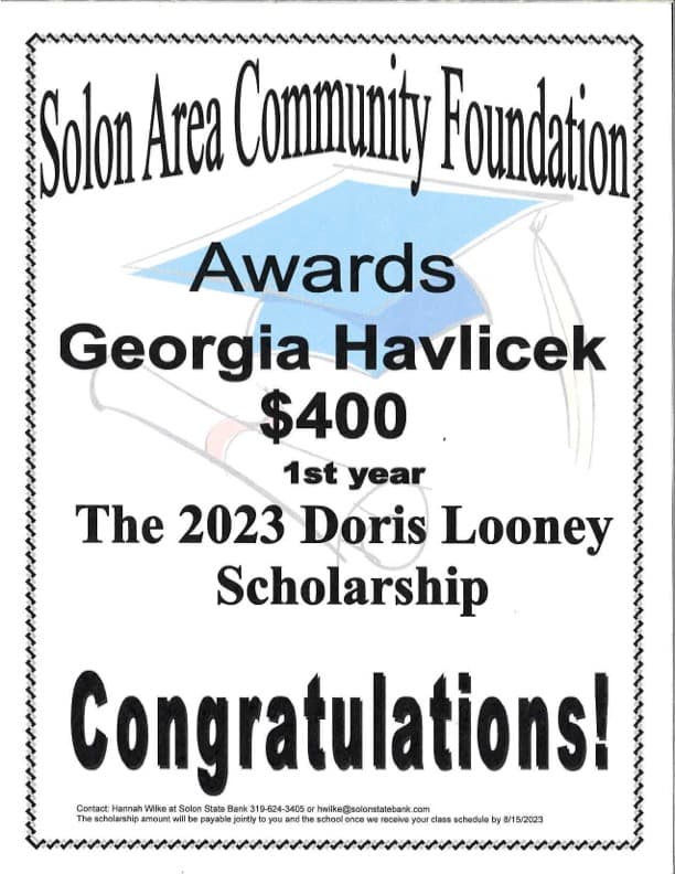 Solon Area community Foundation 2023 Scholarship Recipients